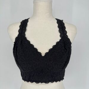 Felina Bralette Sz L Black Lace Racerback V Neck Coquette Goth Boho Festival Top